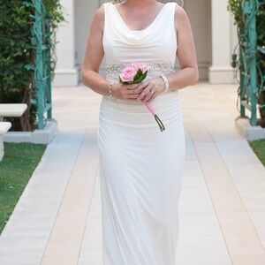 David's Bridal Ivory Sleeveless Wedding Gown with Beaded Waist